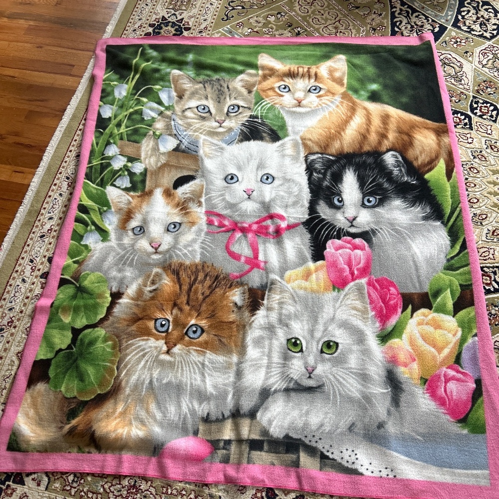Grandmacore Kitten Fleece Blanket